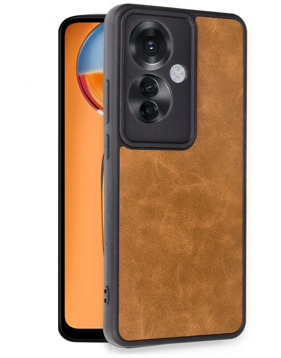Newface Oppo Reno 11F Kılıf Aras Deri Kapak - Taba