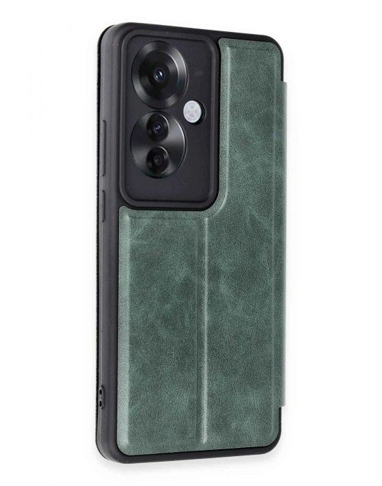 Newface Oppo Reno 11F Kılıf Flip Cover - Koyu Yeşil