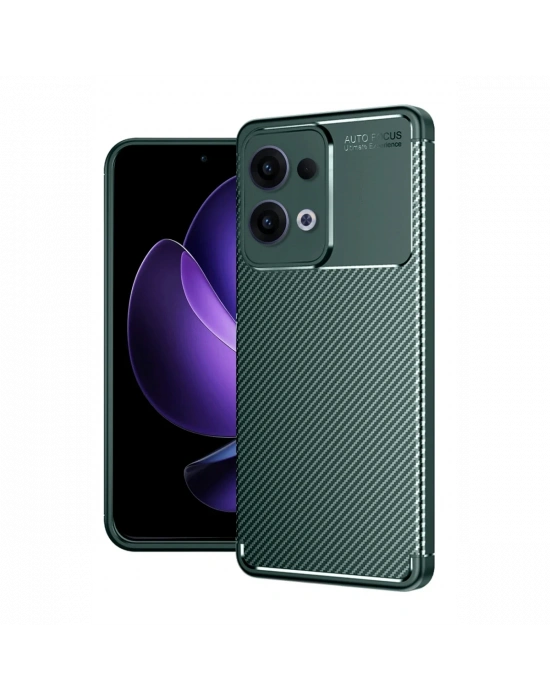 Newface Oppo Reno 13 Pro Kılıf Auto Focus Karbon Kapak - Koyu Yeşil