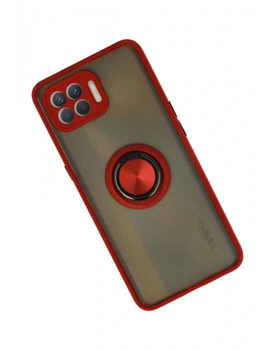 Newface Oppo Reno 4 Lite Kılıf Montreal Yüzüklü Silikon Kapak - Kırmızı