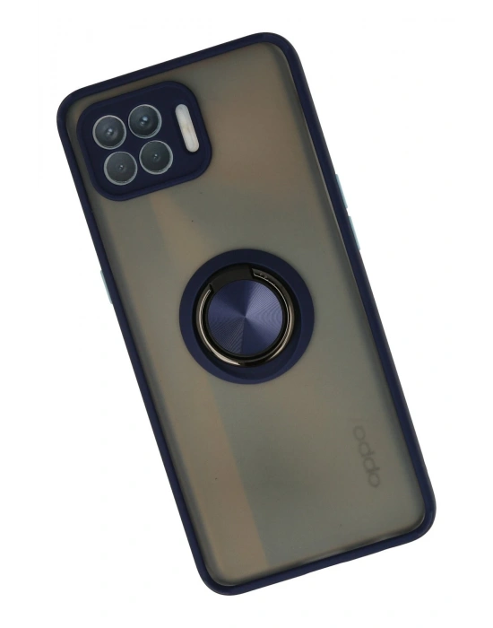 Newface Oppo Reno 4 Lite Kılıf Montreal Yüzüklü Silikon Kapak - Lacivert