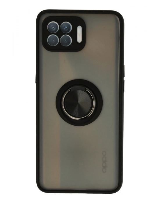 Newface Oppo Reno 4 Lite Kılıf Montreal Yüzüklü Silikon Kapak - Siyah