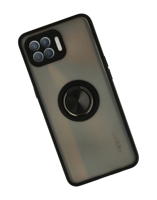 Newface Oppo Reno 4 Lite Kılıf Montreal Yüzüklü Silikon Kapak - Siyah