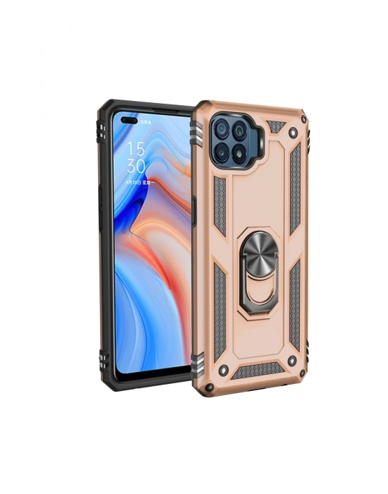 Newface Oppo Reno 4 Lite Kılıf Sofya Yüzüklü Silikon Kapak - Gold