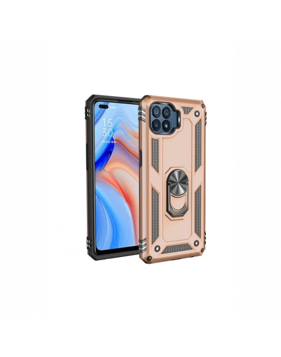 Newface Oppo Reno 4 Lite Kılıf Sofya Yüzüklü Silikon Kapak - Gold