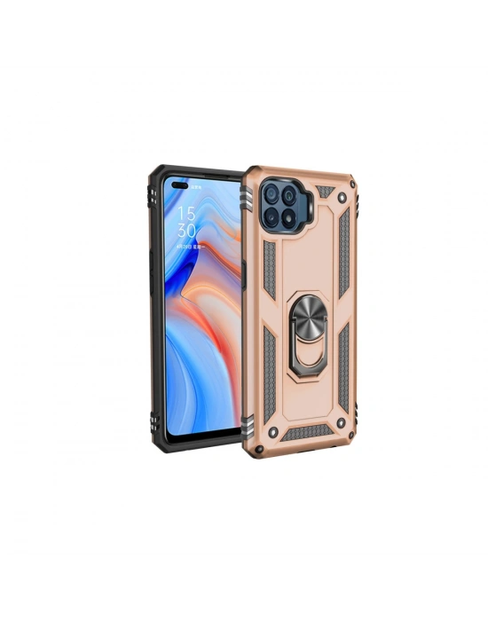 Newface Oppo Reno 4 Lite Kılıf Sofya Yüzüklü Silikon Kapak - Gold