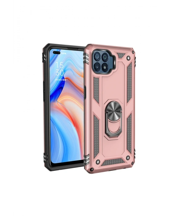 Newface Oppo Reno 4 Lite Kılıf Sofya Yüzüklü Silikon Kapak - Rose