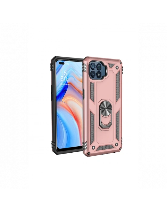 Newface Oppo Reno 4 Lite Kılıf Sofya Yüzüklü Silikon Kapak - Rose