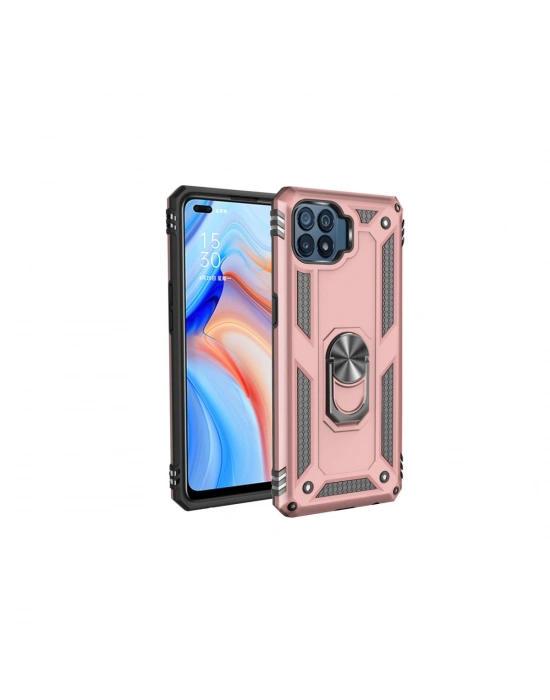 Newface Oppo Reno 4 Lite Kılıf Sofya Yüzüklü Silikon Kapak - Rose