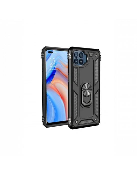 Newface Oppo Reno 4 Lite Kılıf Sofya Yüzüklü Silikon Kapak - Siyah