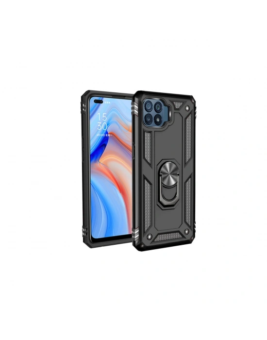 Newface Oppo Reno 4 Lite Kılıf Sofya Yüzüklü Silikon Kapak - Siyah