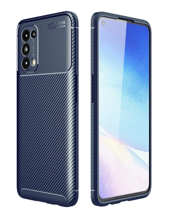 Newface Oppo Reno 5 Kılıf Auto Focus Karbon Kapak - Lacivert