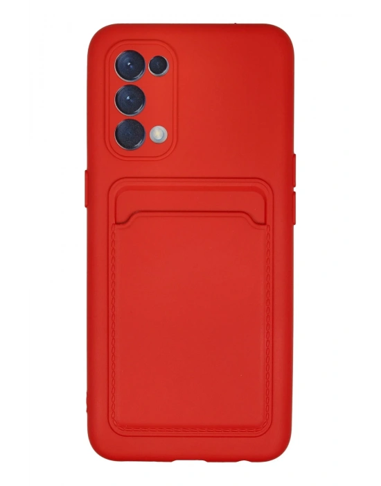 Newface Oppo Reno 5 Kılıf Kelvin Kartvizitli Silikon - Kırmızı