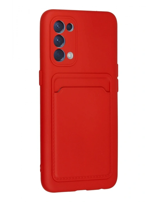 Newface Oppo Reno 5 Kılıf Kelvin Kartvizitli Silikon - Kırmızı