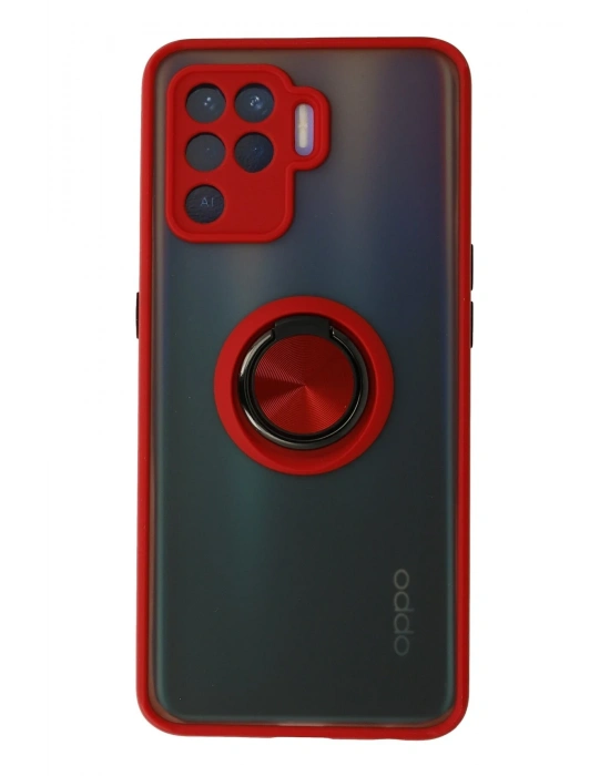 Newface Oppo Reno 5 Lite Kılıf Montreal Yüzüklü Silikon Kapak - Kırmızı