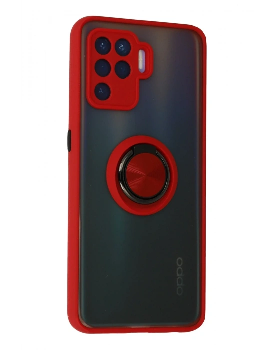 Newface Oppo Reno 5 Lite Kılıf Montreal Yüzüklü Silikon Kapak - Kırmızı