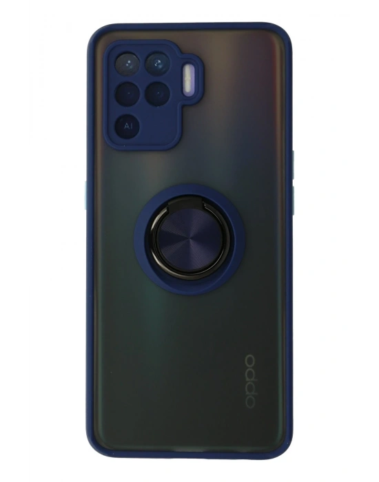 Newface Oppo Reno 5 Lite Kılıf Montreal Yüzüklü Silikon Kapak - Lacivert