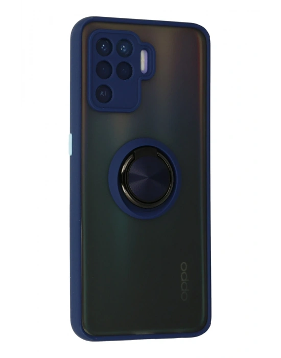 Newface Oppo Reno 5 Lite Kılıf Montreal Yüzüklü Silikon Kapak - Lacivert