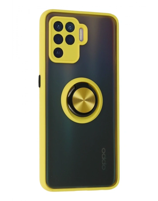 Newface Oppo Reno 5 Lite Kılıf Montreal Yüzüklü Silikon Kapak - Sarı