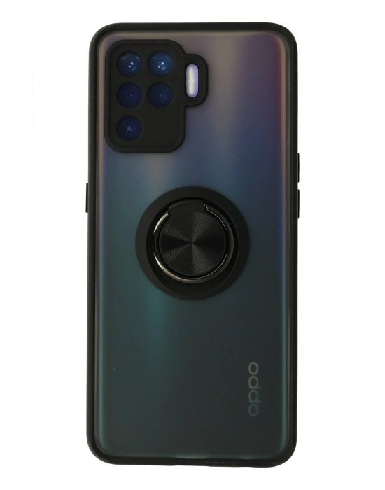 Newface Oppo Reno 5 Lite Kılıf Montreal Yüzüklü Silikon Kapak - Siyah