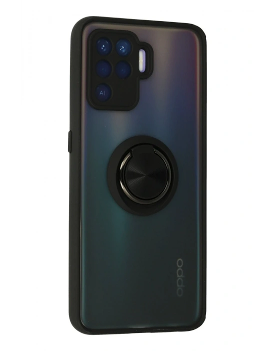 Newface Oppo Reno 5 Lite Kılıf Montreal Yüzüklü Silikon Kapak - Siyah