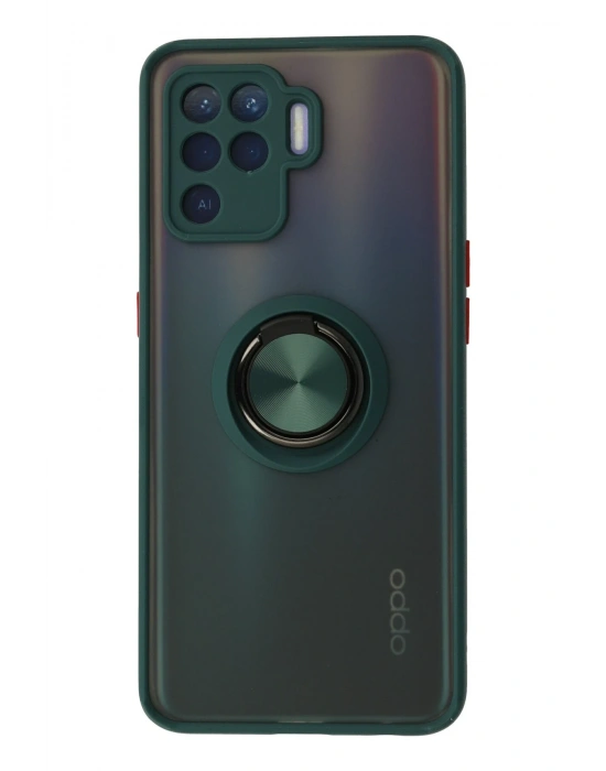 Newface Oppo Reno 5 Lite Kılıf Montreal Yüzüklü Silikon Kapak - Yeşil