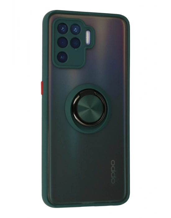 Newface Oppo Reno 5 Lite Kılıf Montreal Yüzüklü Silikon Kapak - Yeşil