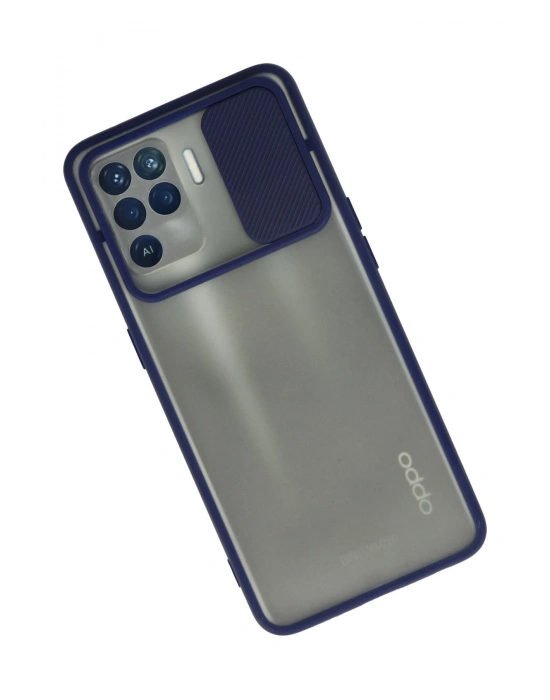 Newface Oppo Reno 5 Lite Kılıf Palm Buzlu Kamera Sürgülü Silikon - Lacivert