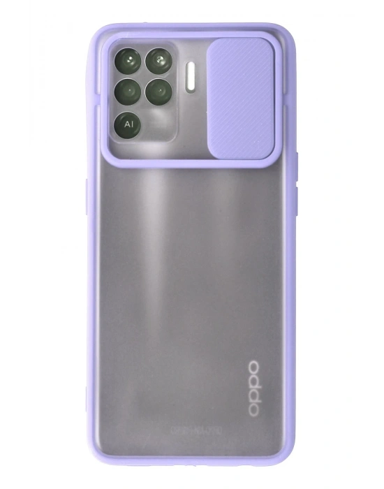 Newface Oppo Reno 5 Lite Kılıf Palm Buzlu Kamera Sürgülü Silikon - Lila