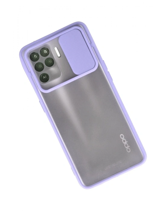 Newface Oppo Reno 5 Lite Kılıf Palm Buzlu Kamera Sürgülü Silikon - Lila