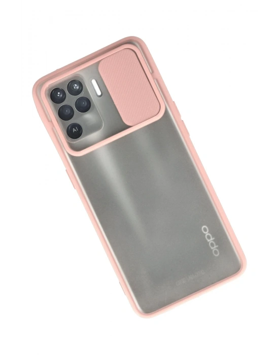 Newface Oppo Reno 5 Lite Kılıf Palm Buzlu Kamera Sürgülü Silikon - Pembe