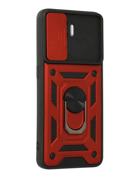 Newface Oppo Reno 5 Lite Kılıf Pars Lens Yüzüklü Silikon - Kırmızı