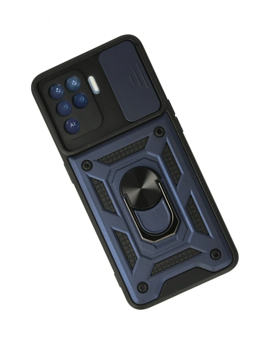 Newface Oppo Reno 5 Lite Kılıf Pars Lens Yüzüklü Silikon - Lacivert