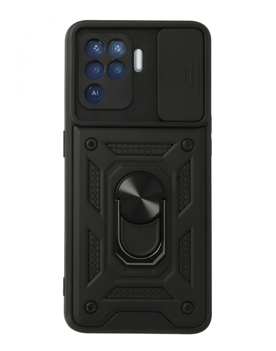 Newface Oppo Reno 5 Lite Kılıf Pars Lens Yüzüklü Silikon - Siyah