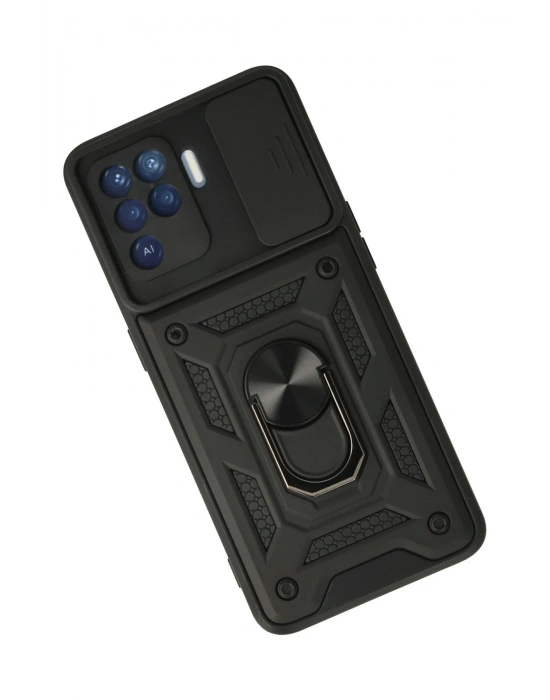 Newface Oppo Reno 5 Lite Kılıf Pars Lens Yüzüklü Silikon - Siyah