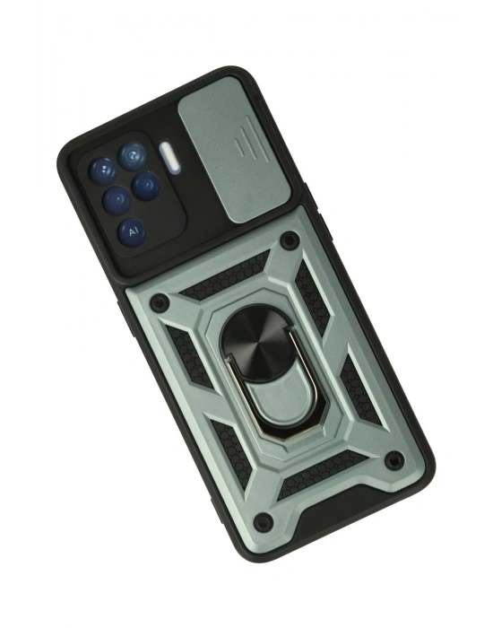 Newface Oppo Reno 5 Lite Kılıf Pars Lens Yüzüklü Silikon - Yeşil