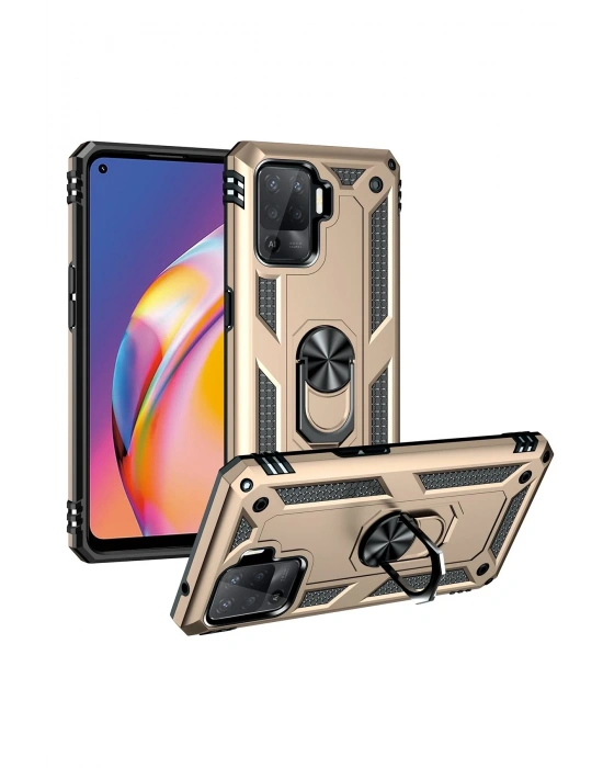 Newface Oppo Reno 5 Lite Kılıf Sofya Yüzüklü Silikon Kapak - Gold