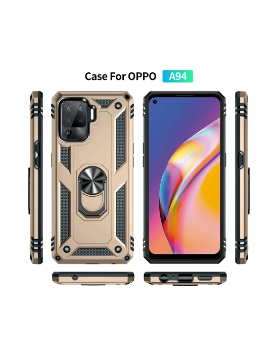 Newface Oppo Reno 5 Lite Kılıf Sofya Yüzüklü Silikon Kapak - Gold