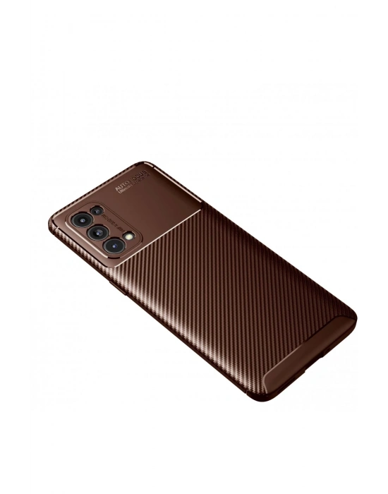 Newface Oppo Reno 5 Pro Kılıf Auto Focus Karbon Kapak - Kahverengi