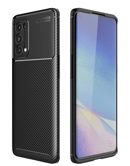 Newface Oppo Reno 5 Pro Kılıf Auto Focus Karbon Kapak - Siyah