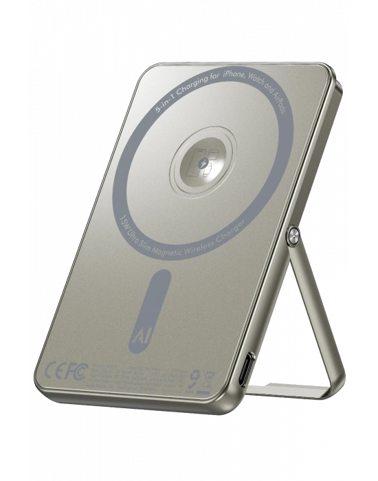 Newface PW580 5.000 mAh 20W Type-C 15W Kablosuz Şarj 3W Saat Şarj ve 5W Kulaklık Şarj Destekli PD Hızlı Şarj Magsafe Powerbank - Titanyum