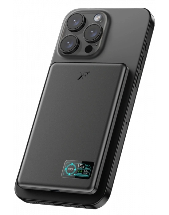 Newface PW595 5.000 mAh Dijital Göstergeli 20W Type-C ve 15W Kablosuz Şarj PD Hızlı Şarj Magsafe Powerbank - Siyah