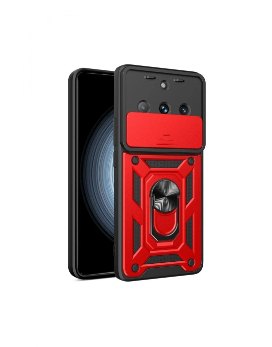 Newface Realme 11 Pro Kılıf Pars Lens Yüzüklü Silikon - Kırmızı