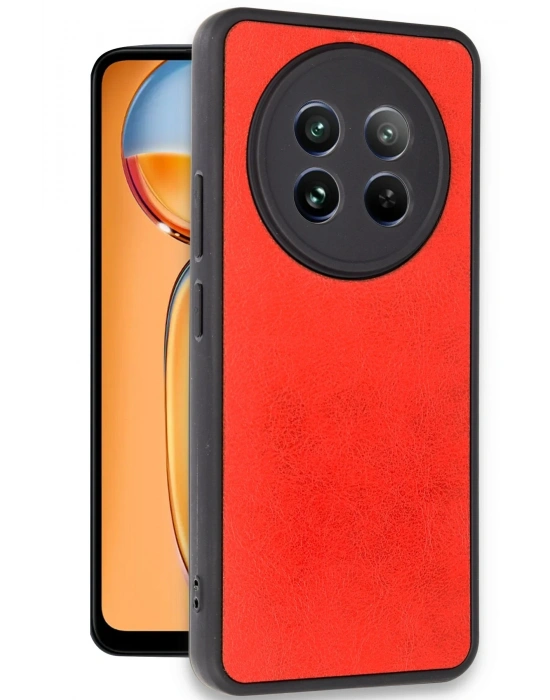Newface Realme 12 5G Kılıf Aras Deri Kapak - Kırmızı