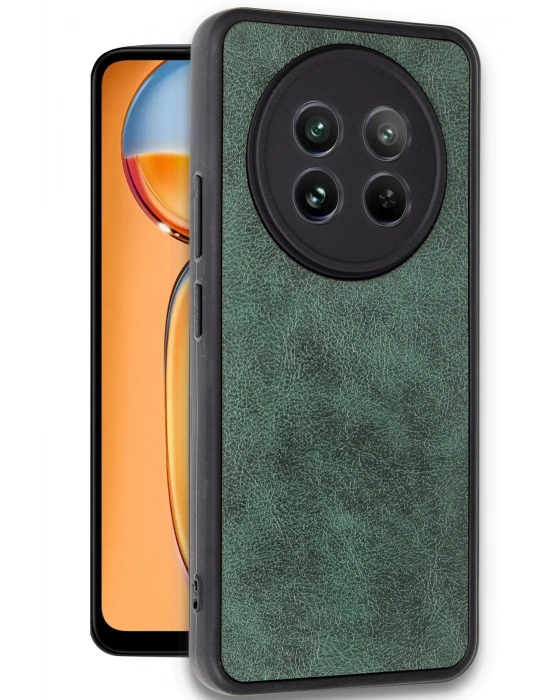Newface Realme 12 5G Kılıf Aras Deri Kapak - Koyu Yeşil