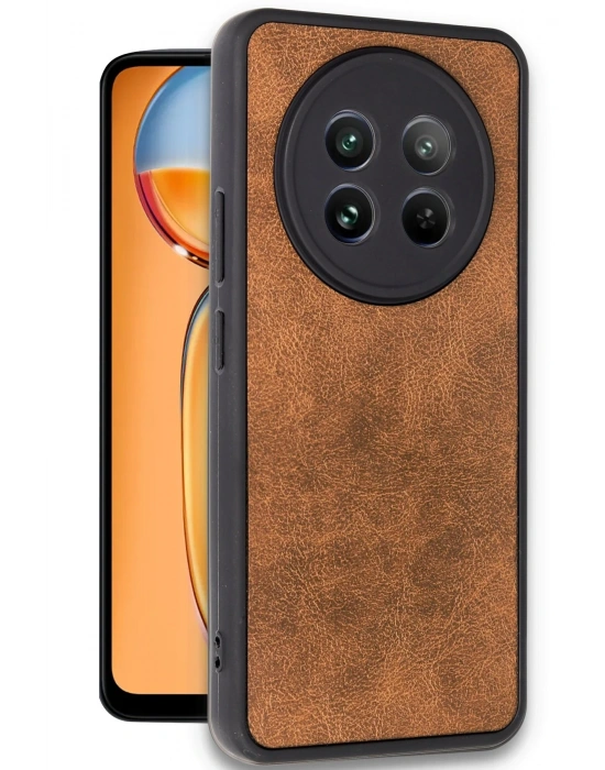 Newface Realme 12 5G Kılıf Aras Deri Kapak - Taba