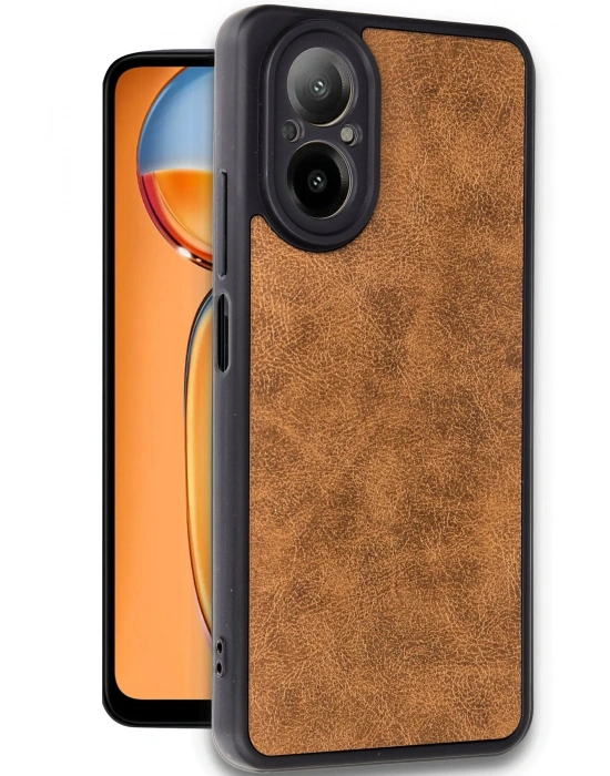 Newface Realme 12 Lite Kılıf Aras Deri Kapak - Taba