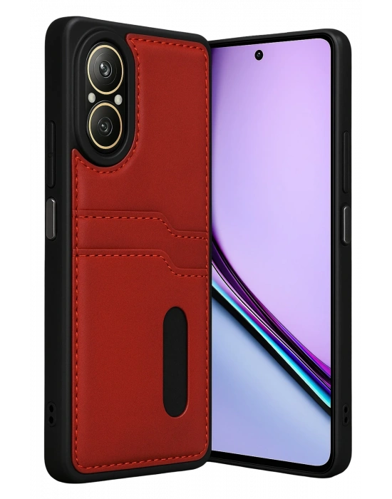 Newface Realme 12 Lite Kılıf Sara Kartvizitli Deri Kılıf - Kırmızı