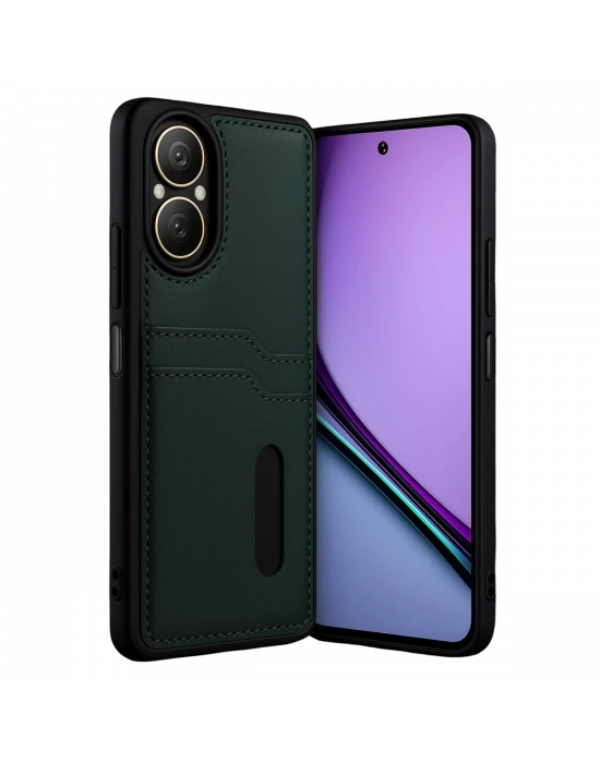 Newface Realme 12 Lite Kılıf Sara Kartvizitli Deri Kılıf - Koyu Yeşil