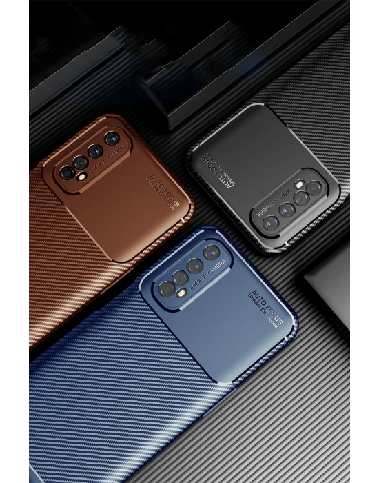 Newface Realme 7 Kılıf Auto Focus Karbon Kapak - Kahverengi